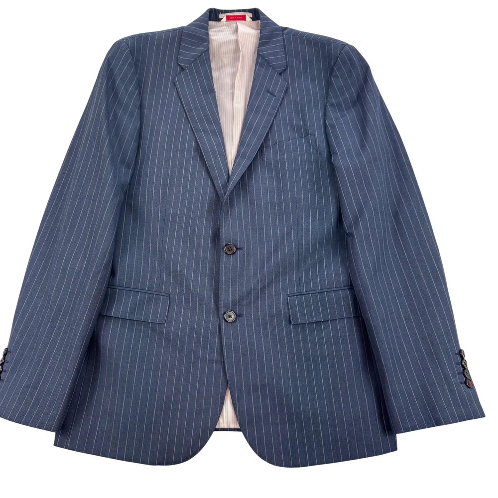 Brooks Brothers Red Fleece Suit‎ Jacket Mens 42L Blue Pinstripe Wool Tollegno